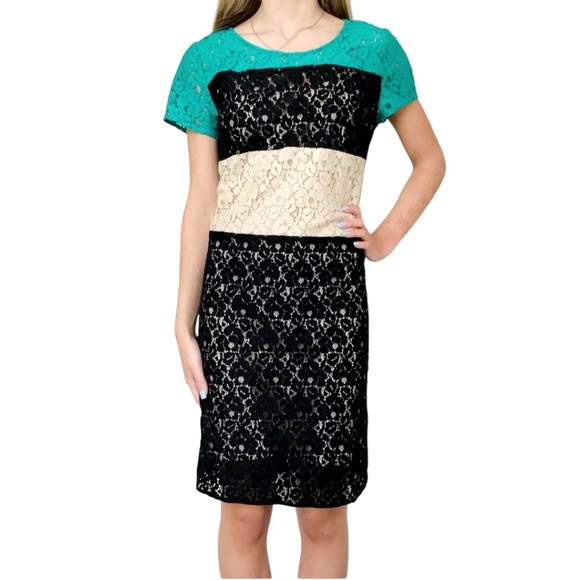 Donna Karan NYC Lace Colorblocked Dress - Picture 1 of 6
